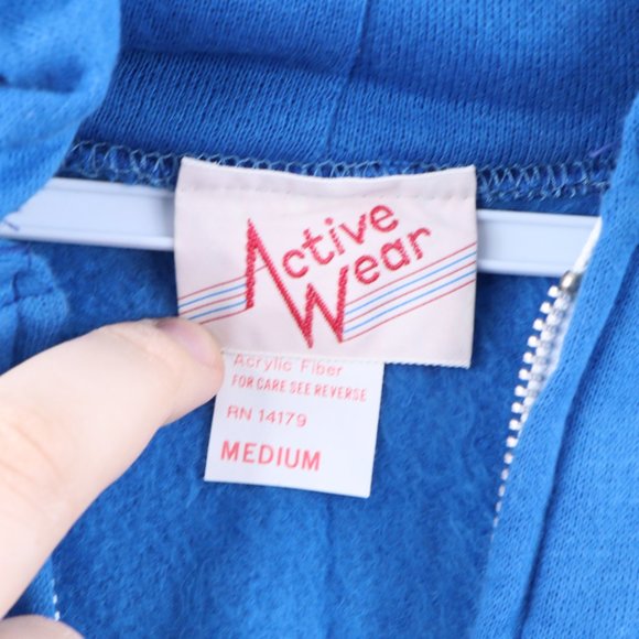 Vintage Blank Full Zip Hoodie Sweatshirt Blue USA - Picture 5 of 8